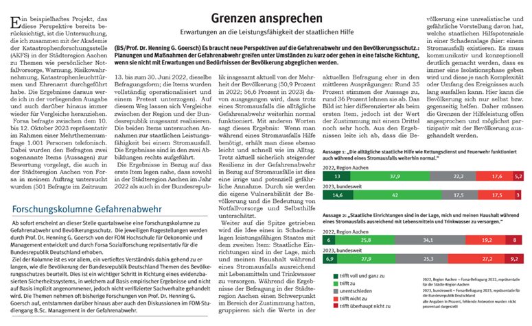 Meine Forschungskolumne Gefahrenabwehr startet im Behördenspiegel